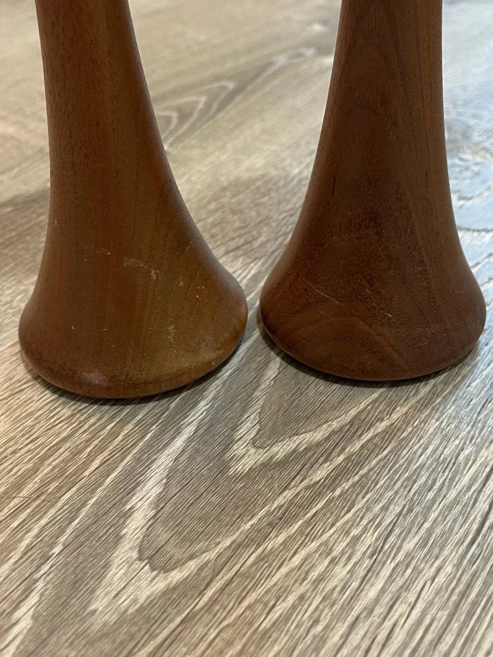 2 MCM Brown Wooden Candle Stick Holders Mid-Century Modern Contemporary